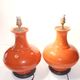 Pair of lamp bases, antique ceramic vases in gourd shape, orange.