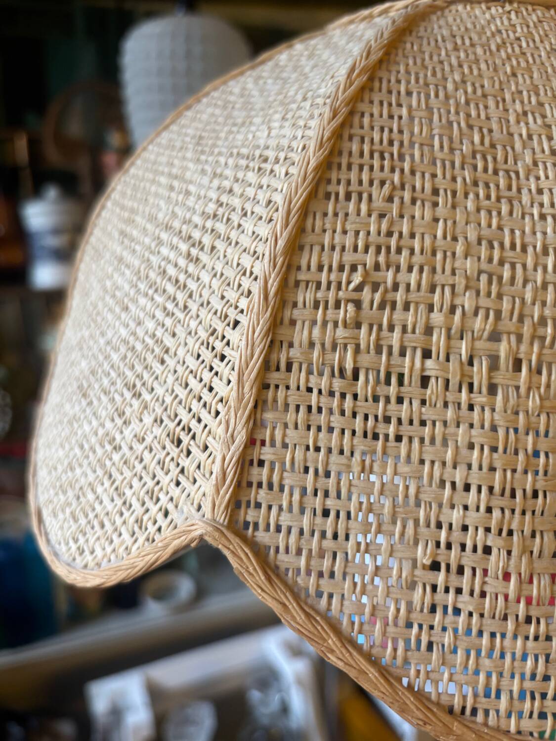 Vintage woven straw bell pendant light