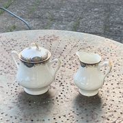 Sugar bowl and milk jug, PP Limoges France, white porcelain art deco