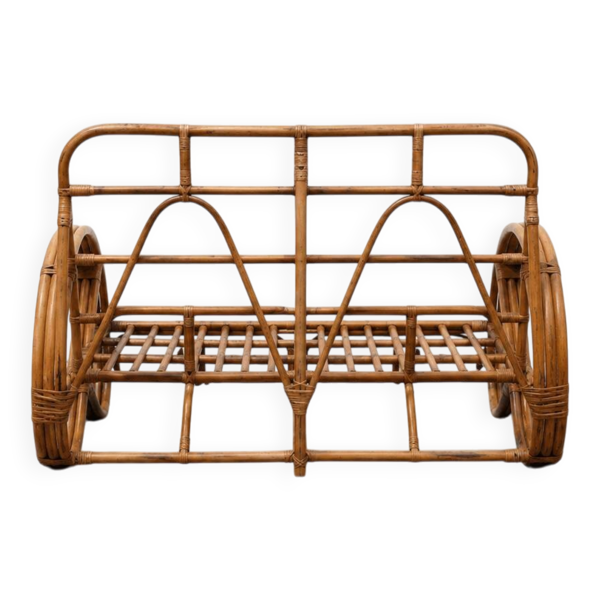 "Bretzel" vintage rattan bench – 1960s-1970s