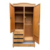 Parisian hotel wardrobe with bevelled mirror, solid raw oak, 1920.