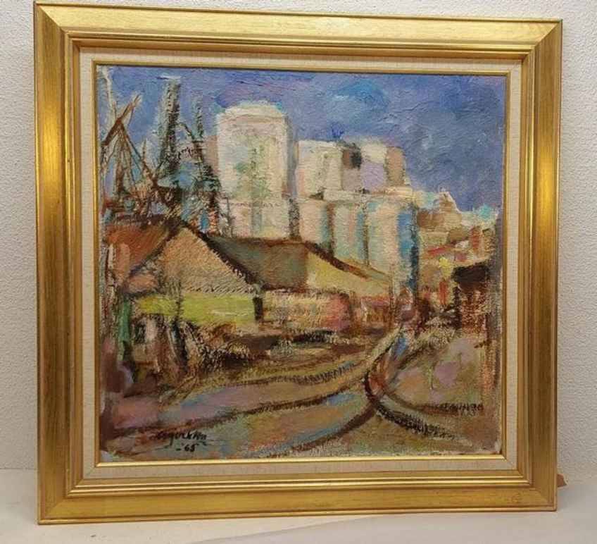 Original Swedish Oil On Canvas – “Cityscape” – Dated 1965 – Vintage & Framed – 68 × 68 Cm (26.8" × 26.8")