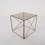 Rare metal and glass side table by Max Sauze, Isocele, France 1960's