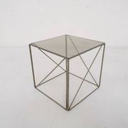 Rare metal and glass side table by Max Sauze, Isocele, France 1960's