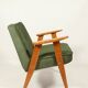 Fauteuil vintage moderne chêne clair vert royal 1962 design par Chierowski