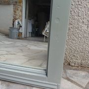 Antique mirror, painted trumeau in grey-green.