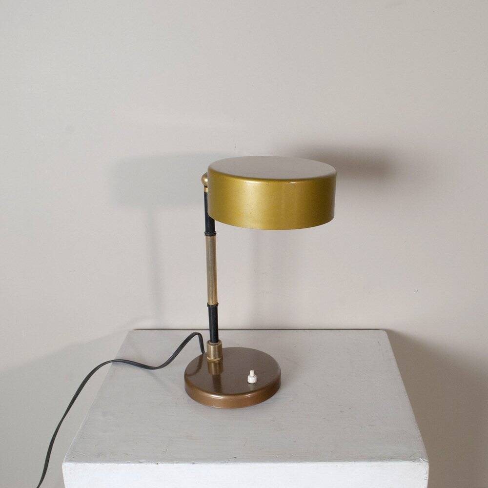 Chrome and ruby brass table lamp in the style of Oscar Torlasco, 1960s.