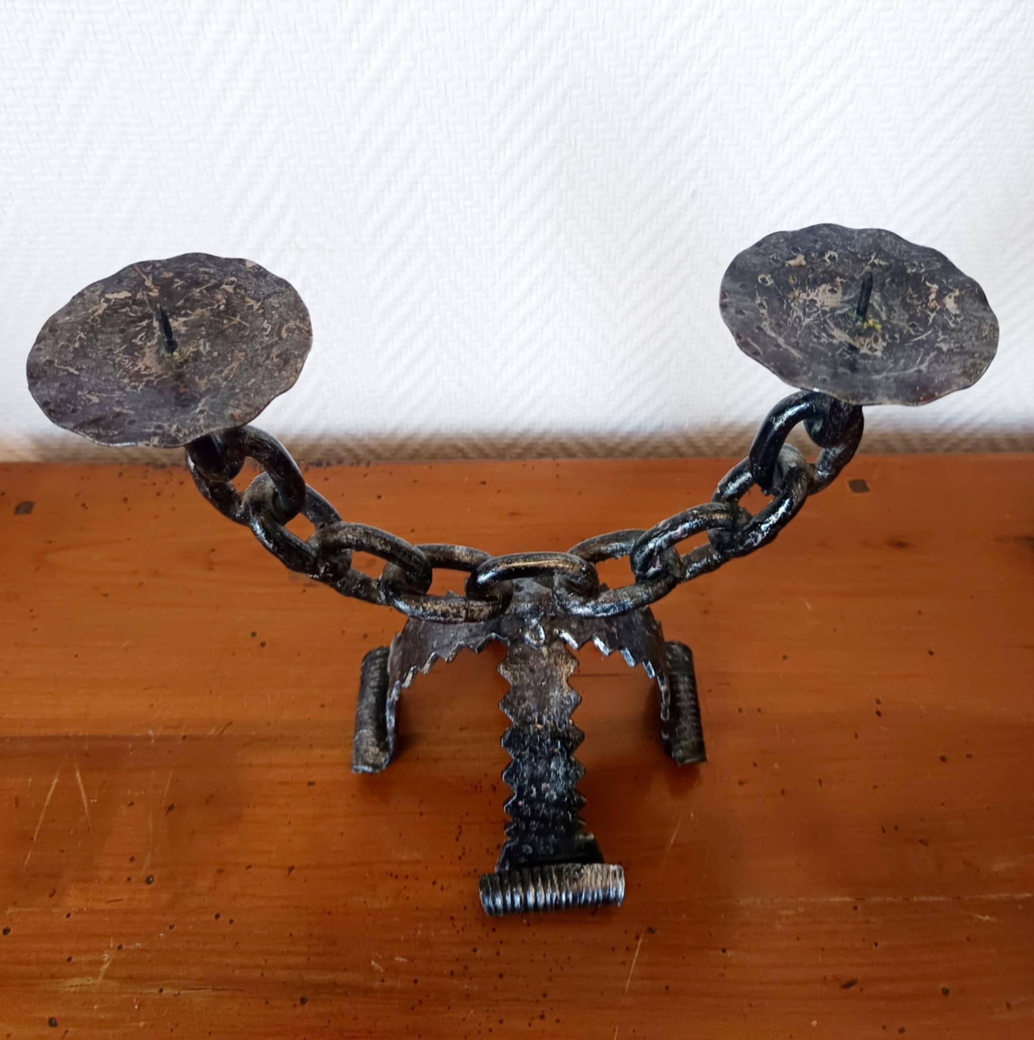 Pair of Brutalist candlesticks, Italy, 1970