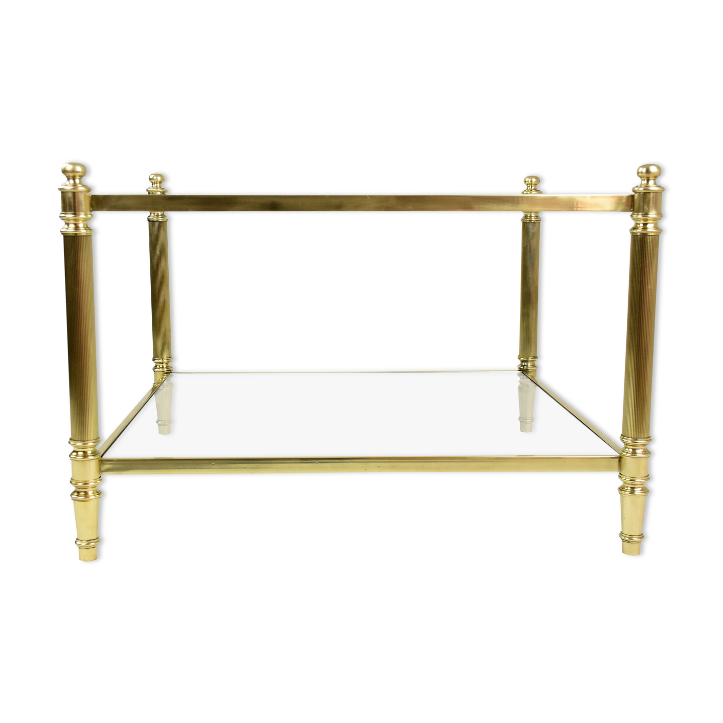 Vintage Coffee Table in Massive Brass and 70s Glass