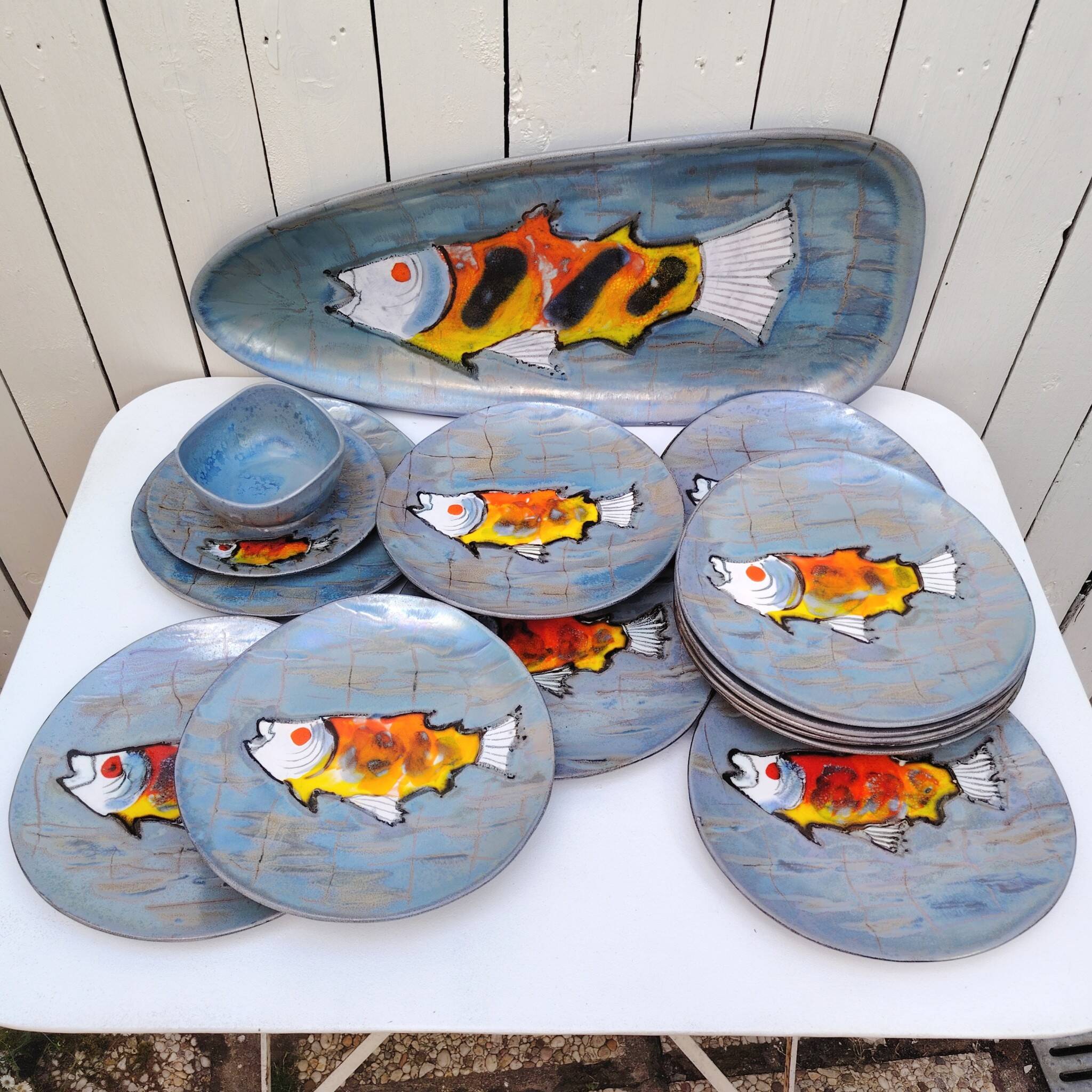 Fish service, Niderviller earthenware, vintage