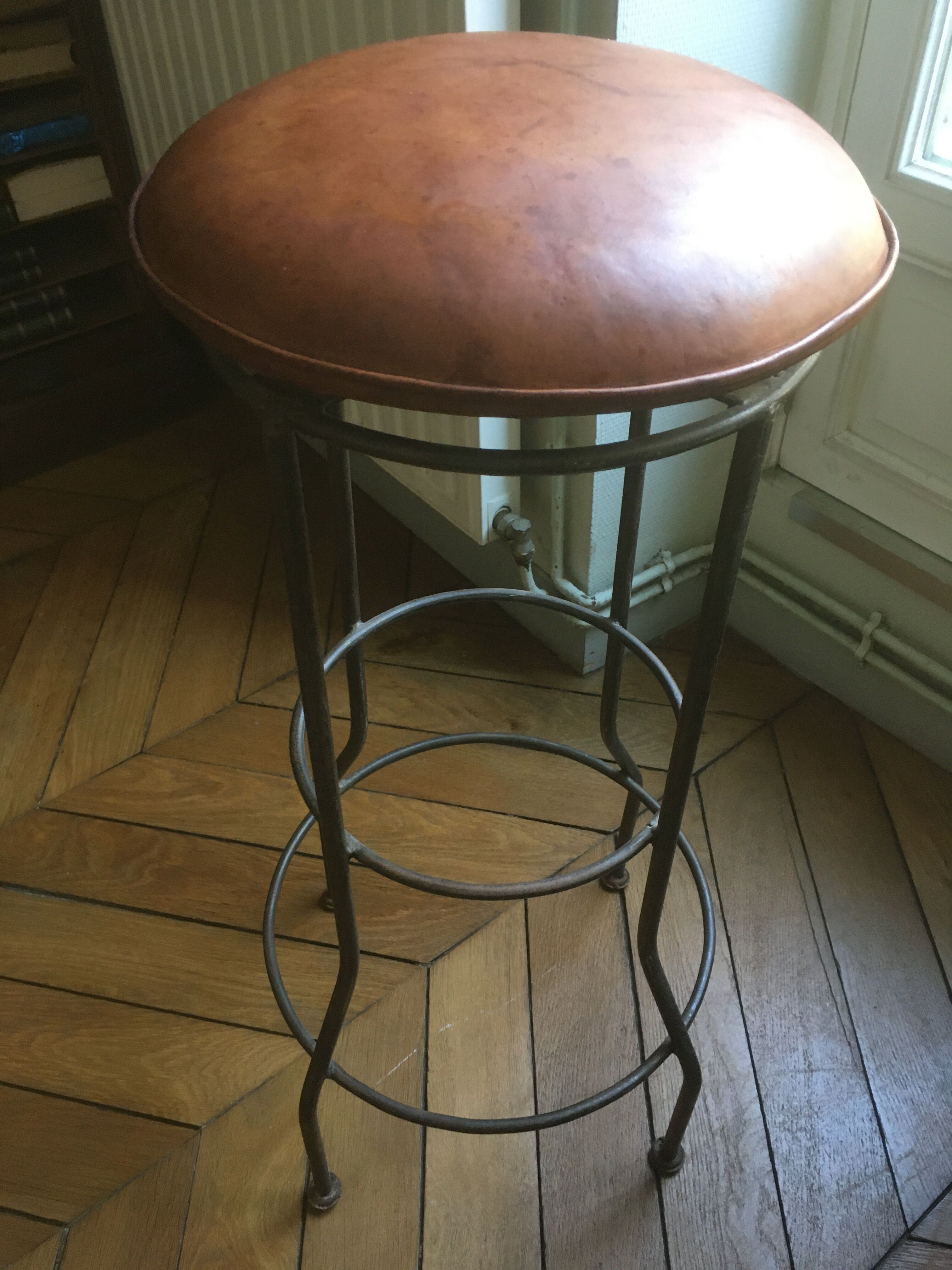 Pair of leather seated bar stools