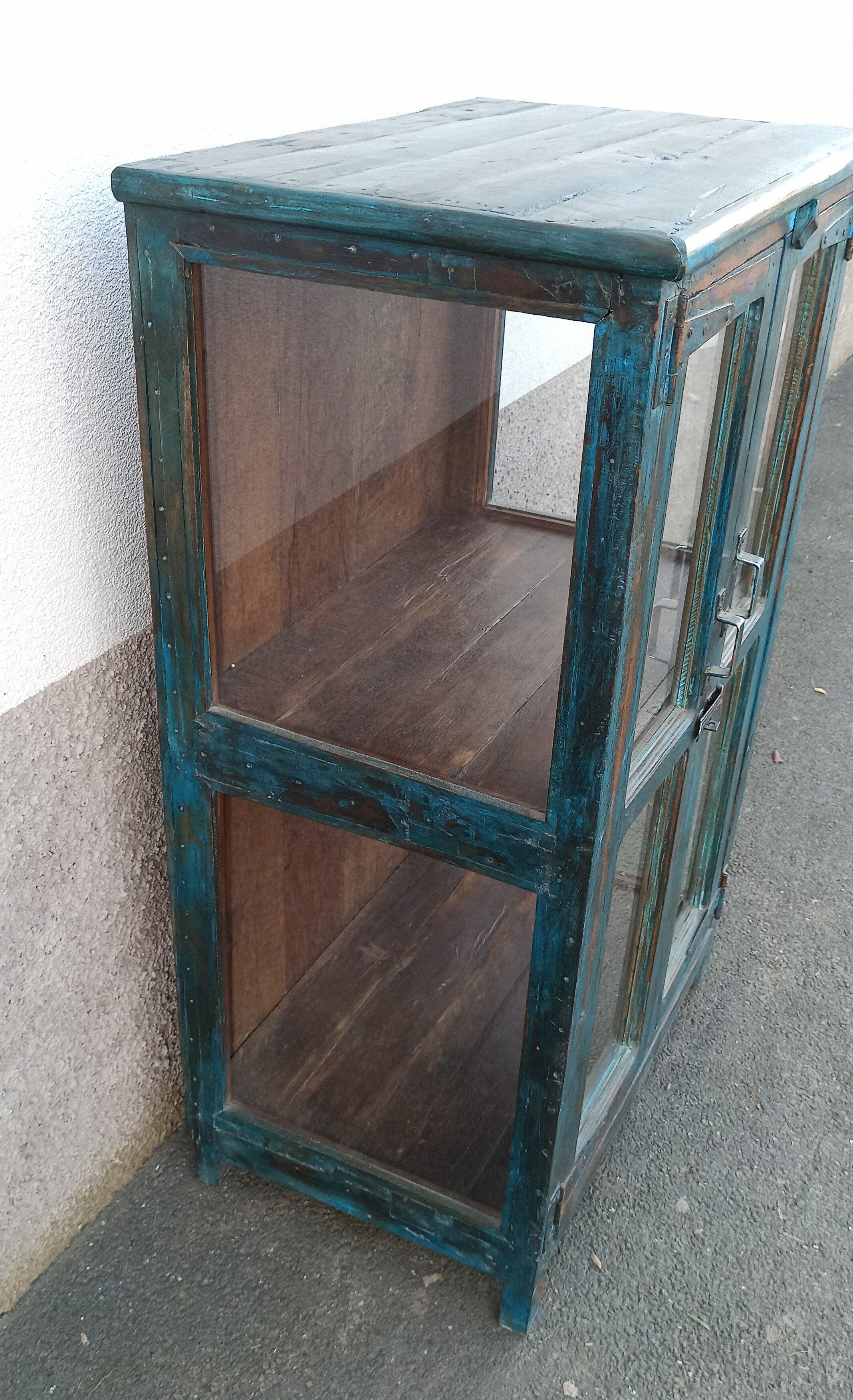 Blue wooden showcase