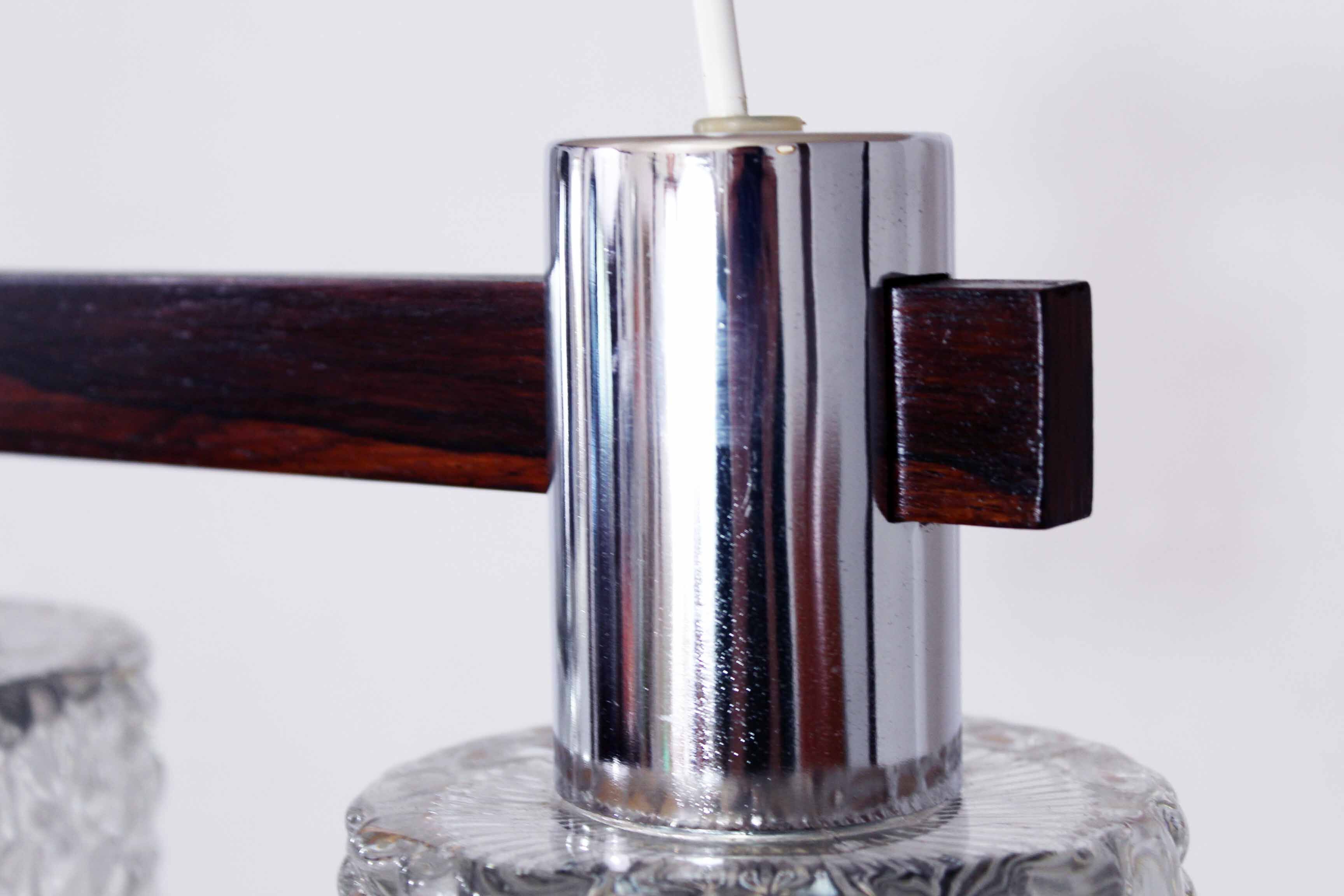 Hanging lamp in wood, glass and chrome metal 1970