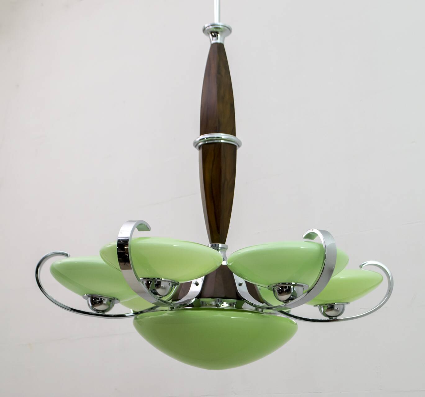 Art Deco Italian Chrome and "Incamiciato" Glass Chandelier, 1930s