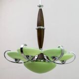 Art Deco Italian Chrome and "Incamiciato" Glass Chandelier, 1930s