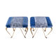 Pair of vintage brass and blue velvet feet rest