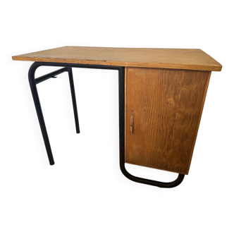 Bureau en chêne et métal tubulaire