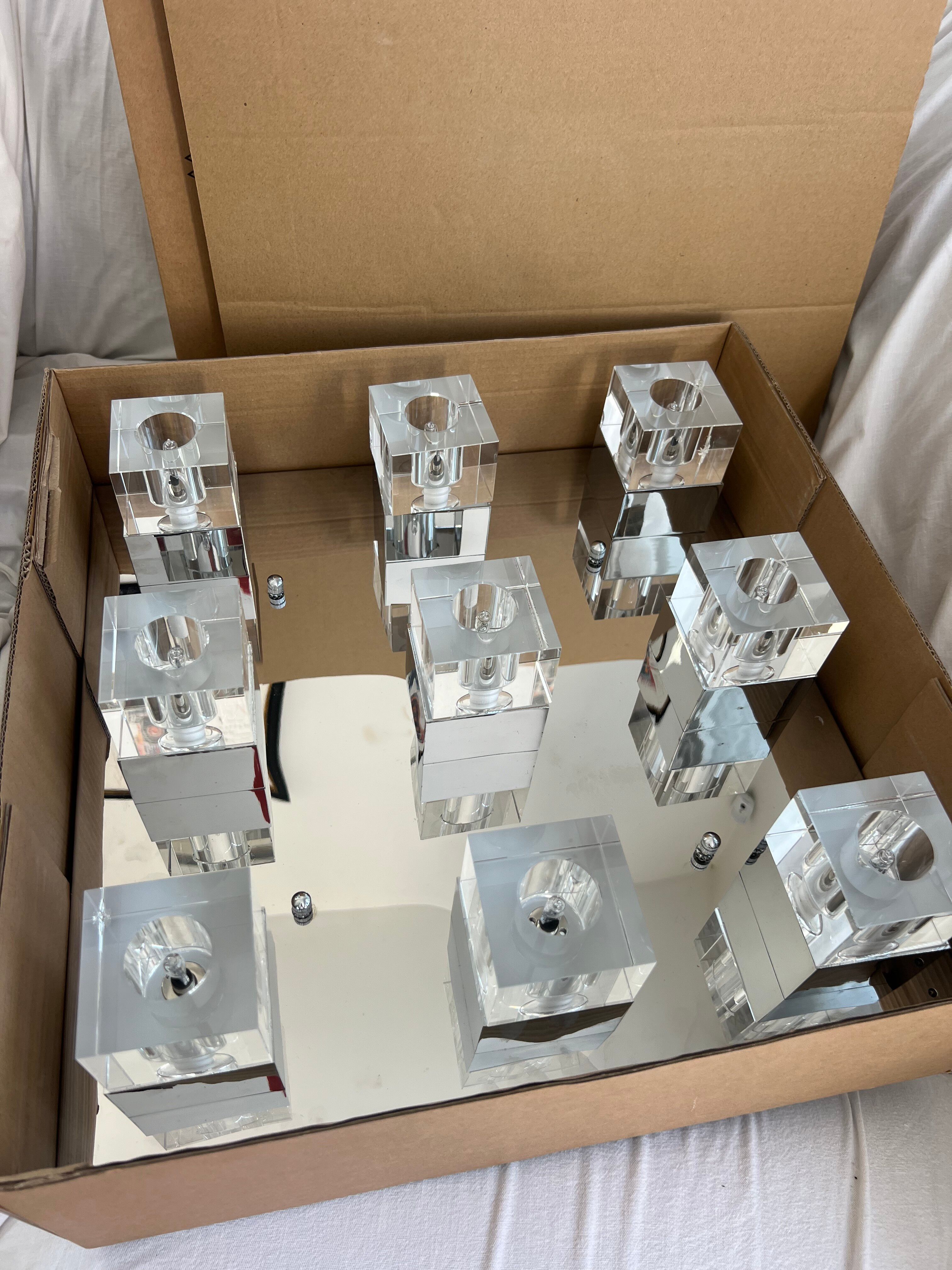 Vintage luminaire – 9 cubes Lucite & Chrome – 1970s – Market Set S