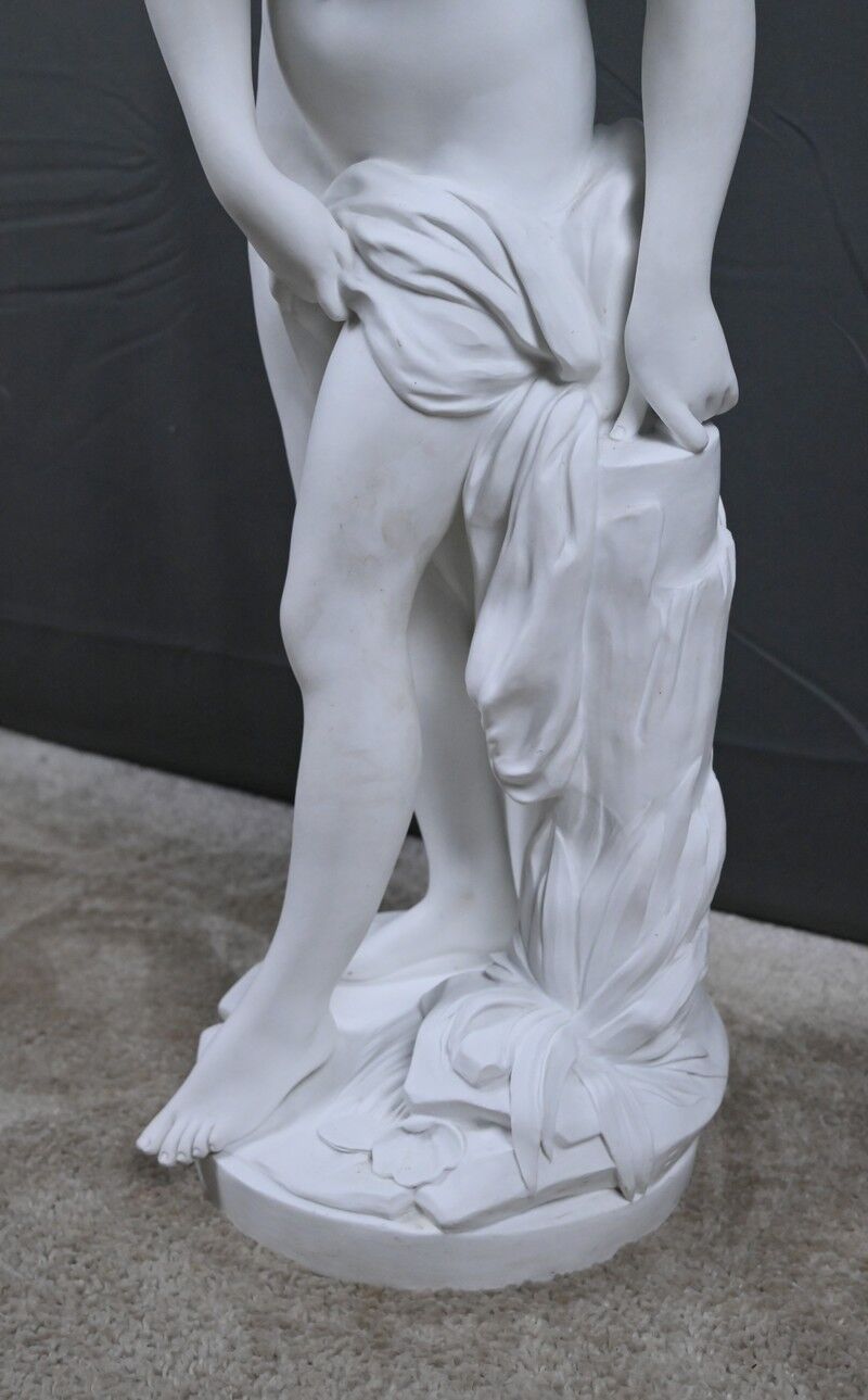 Important biscuit sculpture "The Bather" after Falconet – late 19th century.