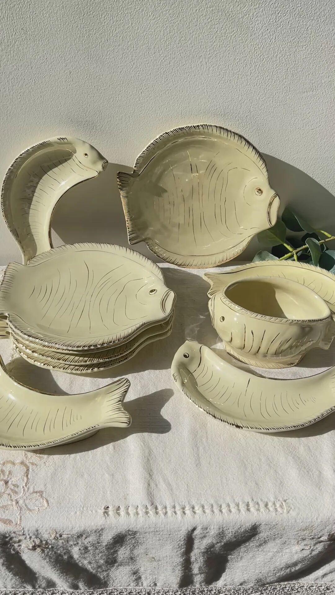 Vintage Italian fish service La Quercia – 1950s ceramic plates & bowls