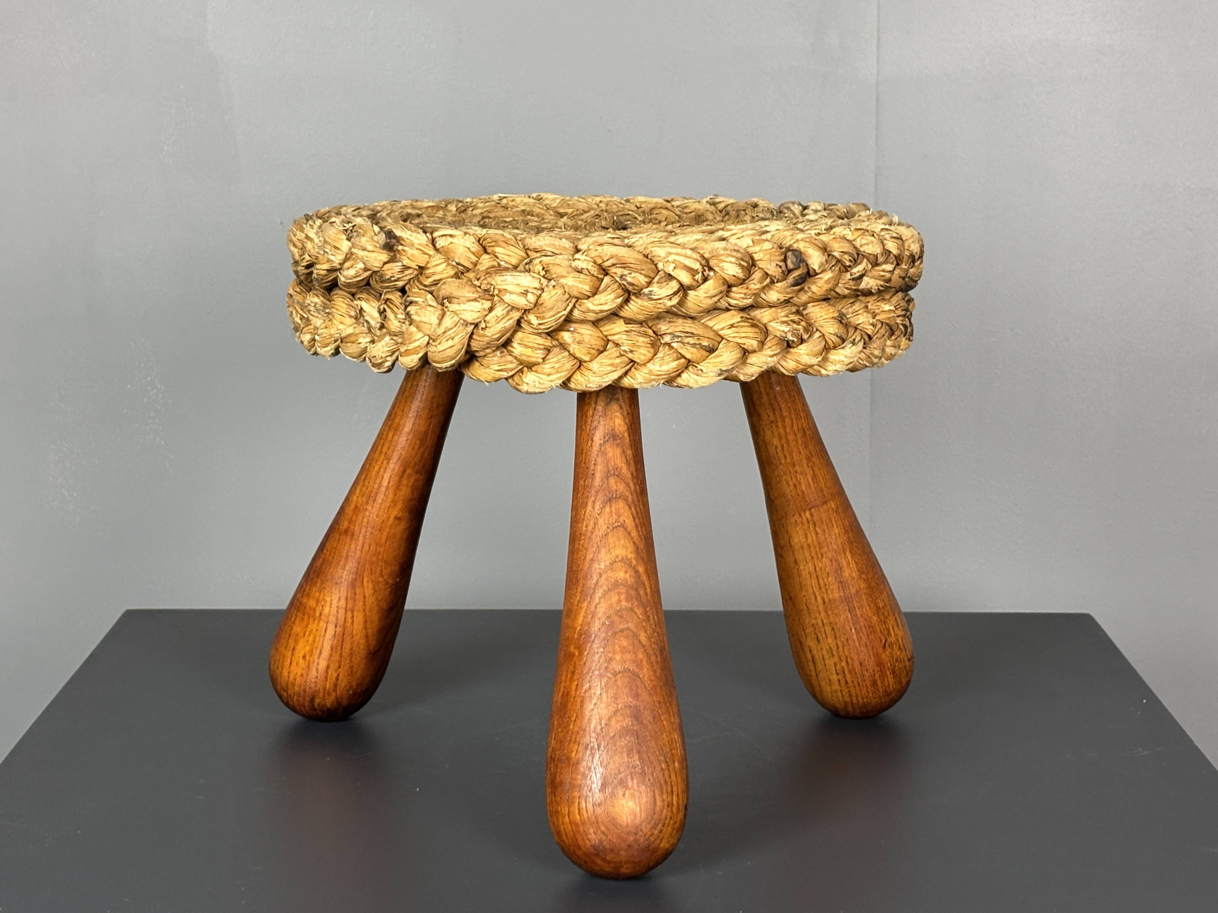 Midcentury French braided rope stool by Audoux & Minet, 1950s