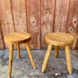 Pair of wooden tripod stools