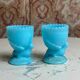 Pair of blue opaline egg cups signed SV Schmid Glassworks