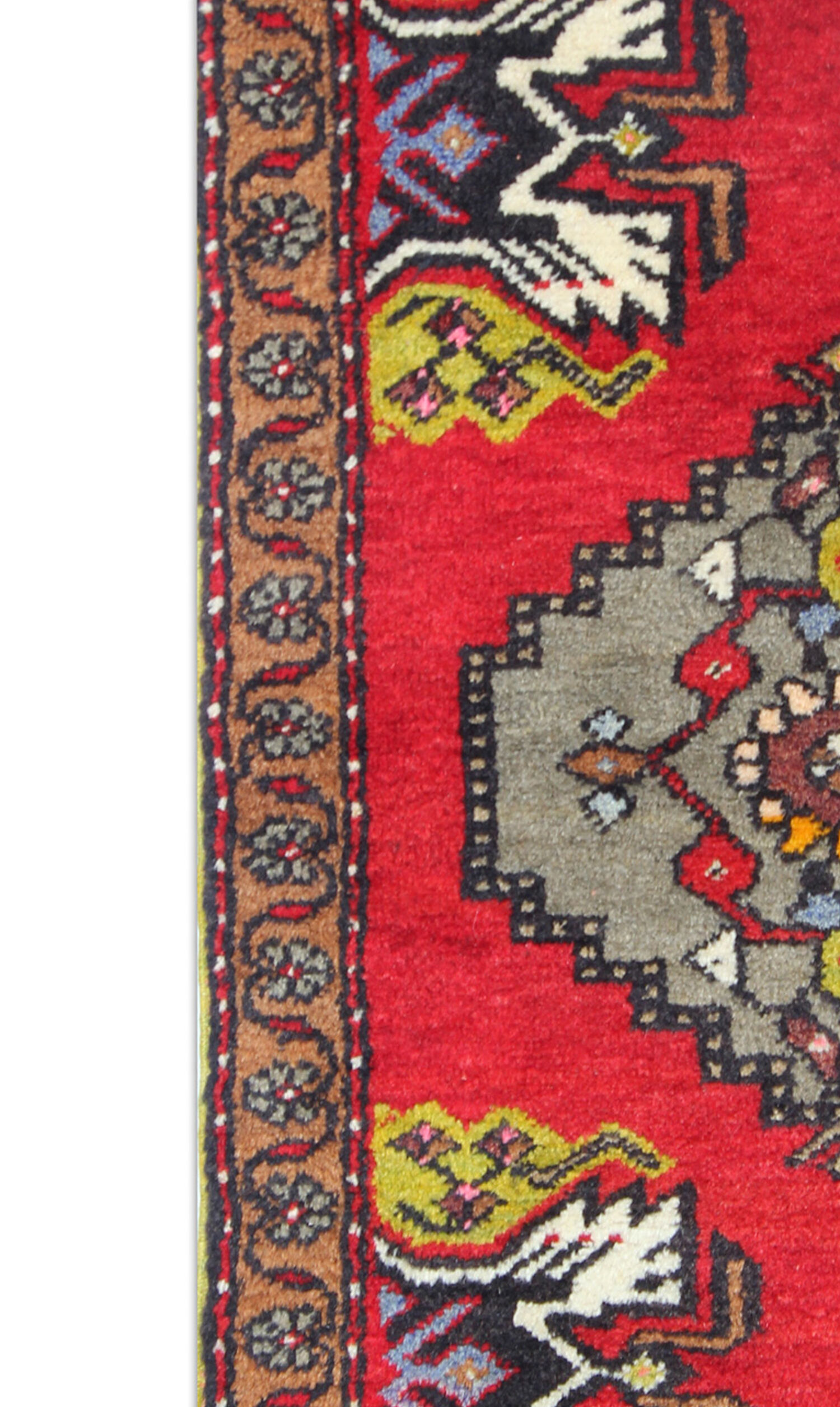 Red rug handwoven wool tukish carpet area rug 49x90cm