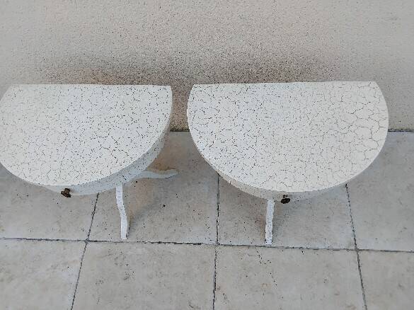 Pair of vintage cracked wood bedside tables from the 70s