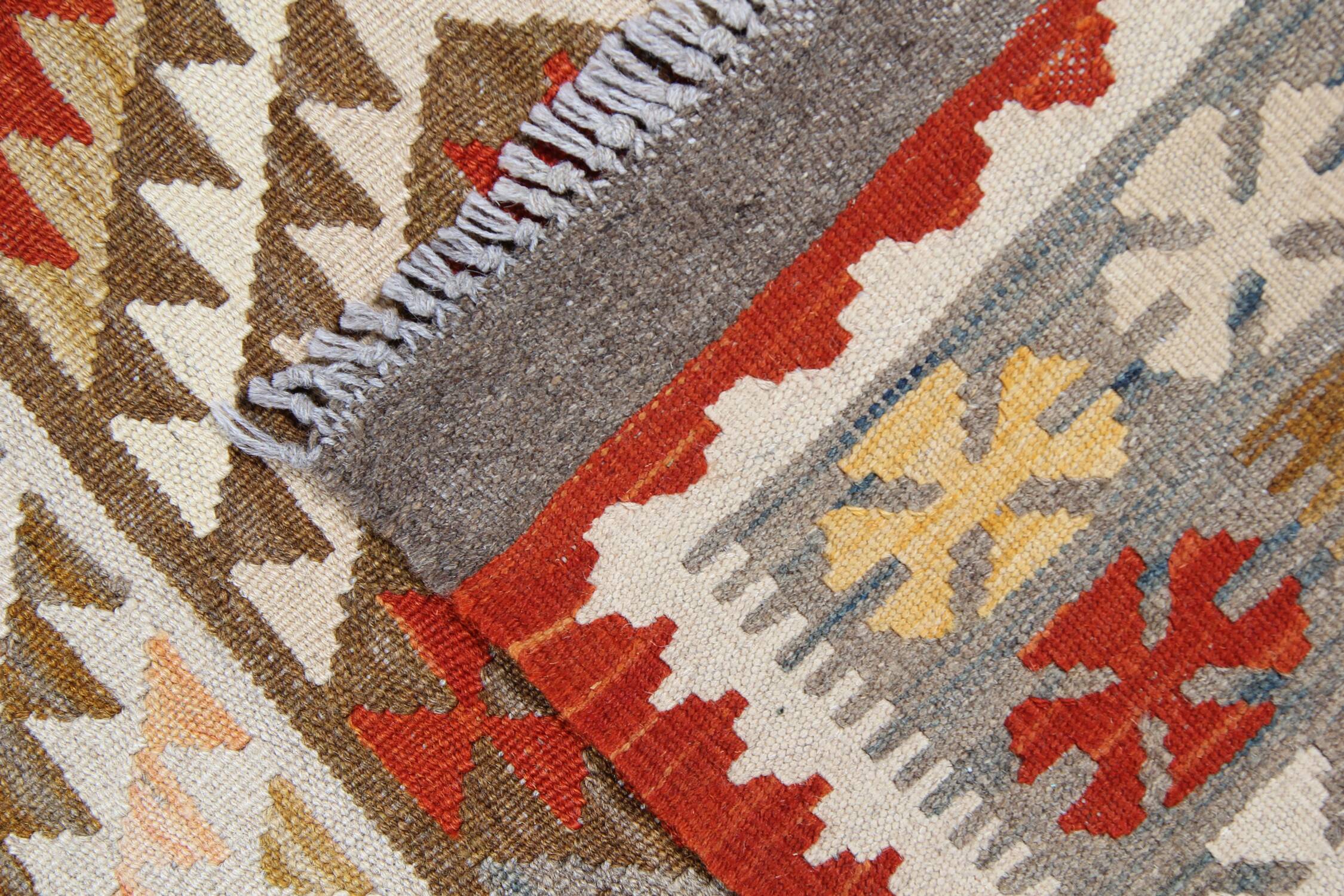 Geometric Kilim Oriental Rug, Wool Rustic Flatwoven Carpet 249x195cm