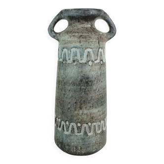 Vase Heissner Keramik modèle V/32, motif en relief, Allemagne de l'Est, années 1960