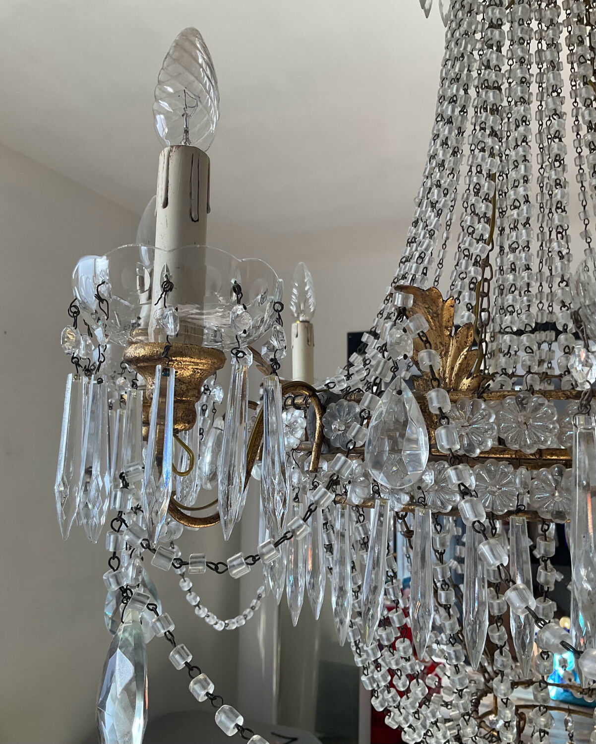 Large Montgolfière chandelier with crystal drops
