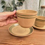 Two vintage Sarreguemines stoneware breakfast cups.
