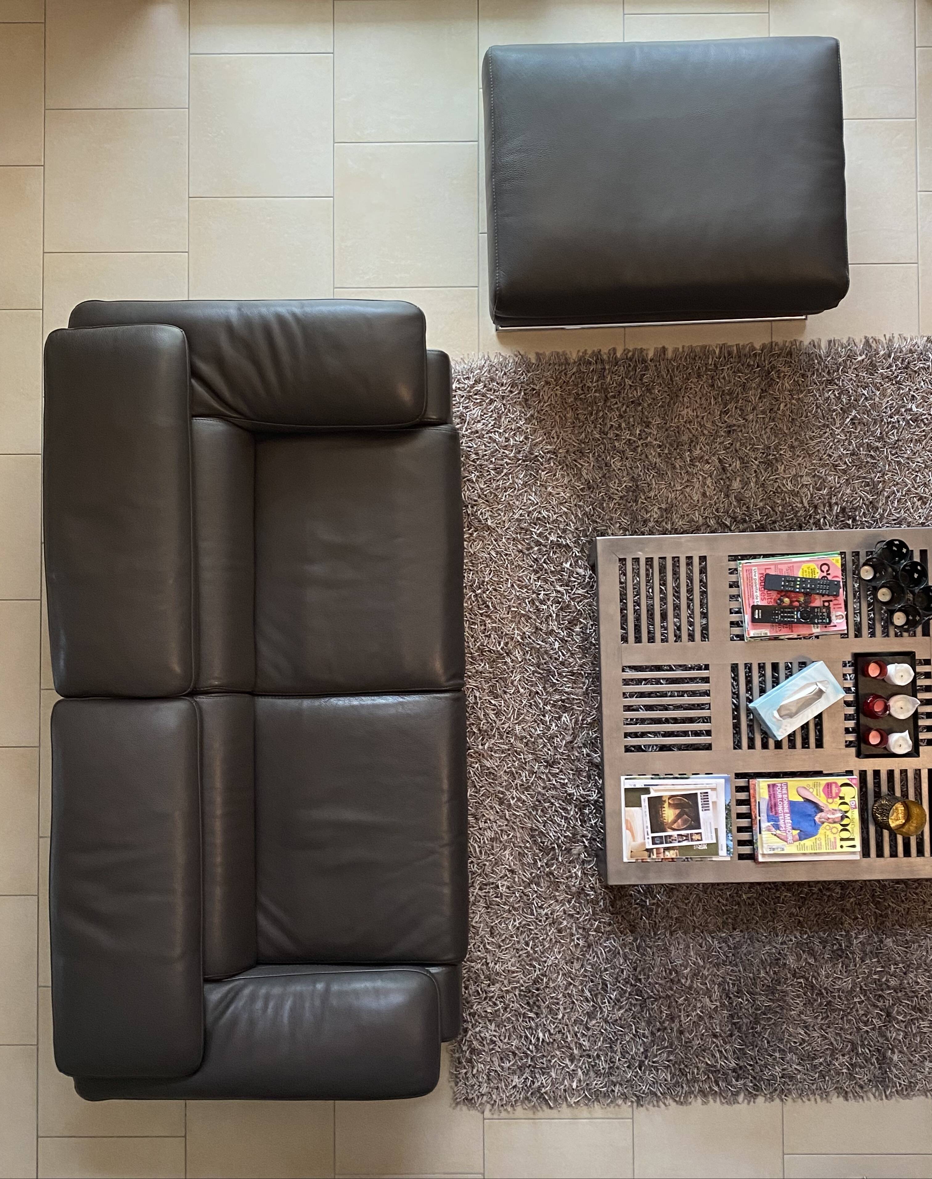 Canapé 3 places & pouf en cuir Roche Bobois