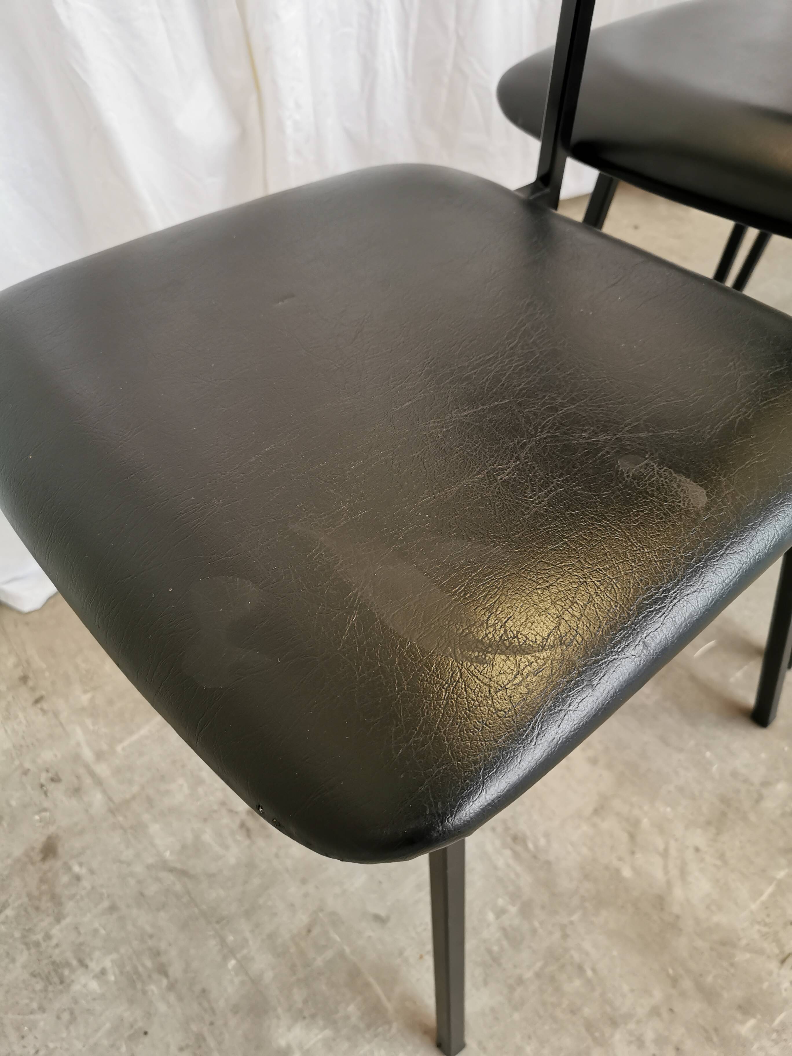 SET of 4 Vintage School Chairs /Black Leather / STOL Kamnik 80s Yugoslavia