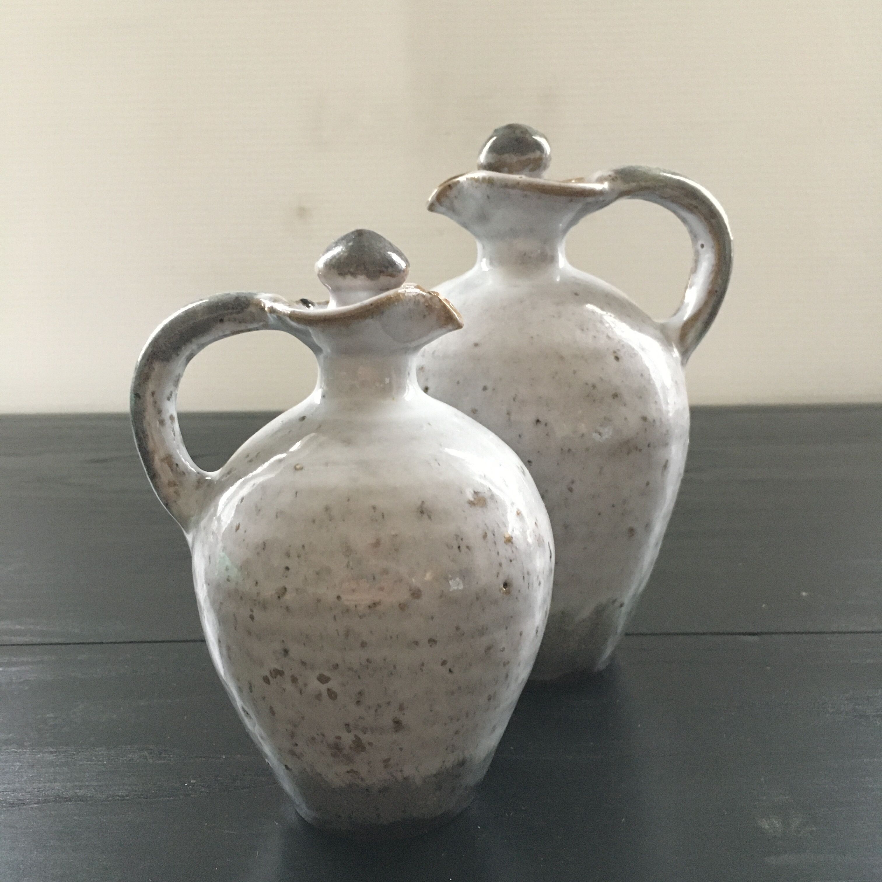 Pair of stoneware decanters