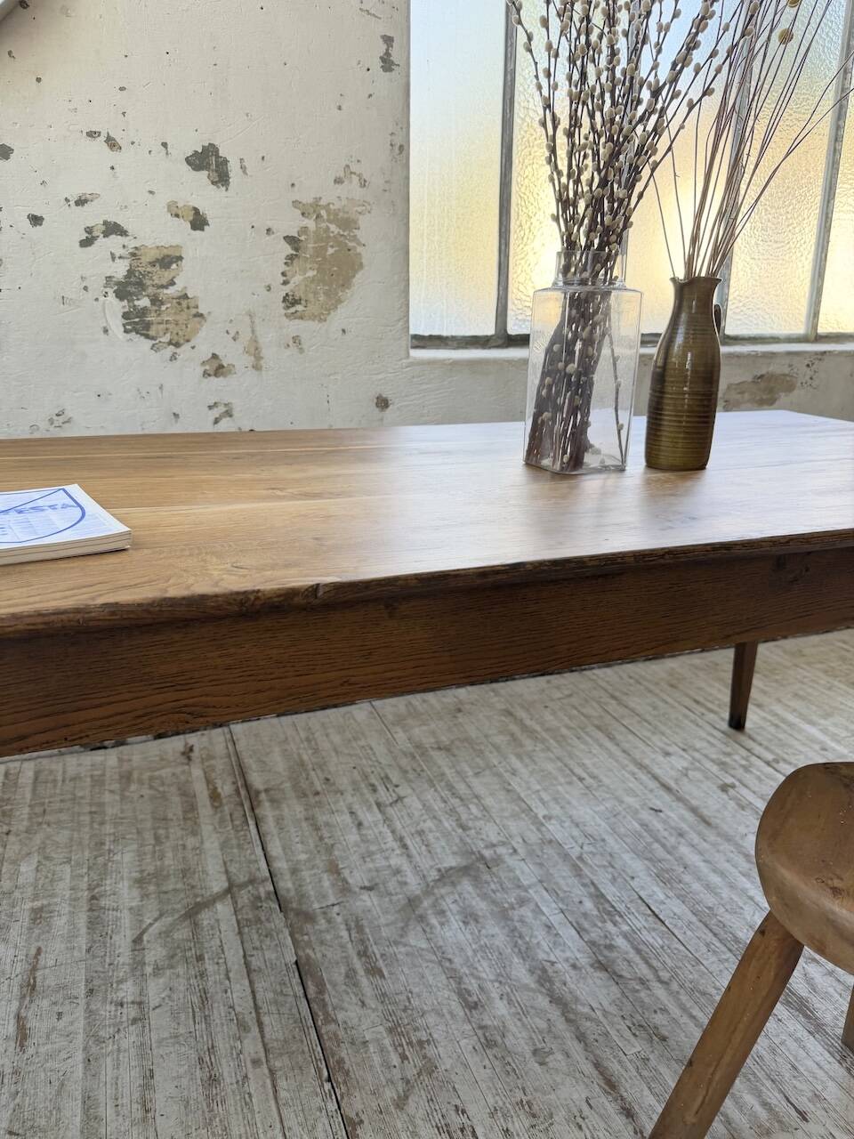 Table de ferme chêne pieds fuseaux 1950