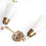 Pair of wall sconces in gold metal and plexiglass, 50 years