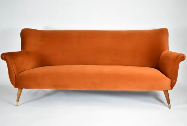 Three-seater velvet sofa, Germany 1960s, rusted, restored.