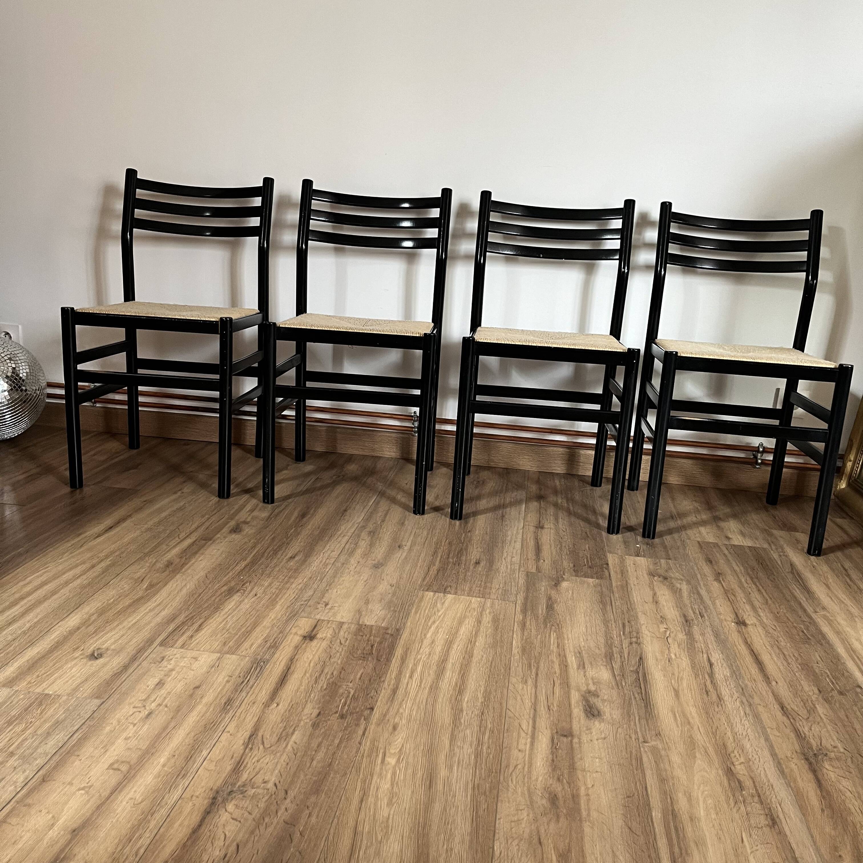 Set of 4 Italian black chairs 1970s