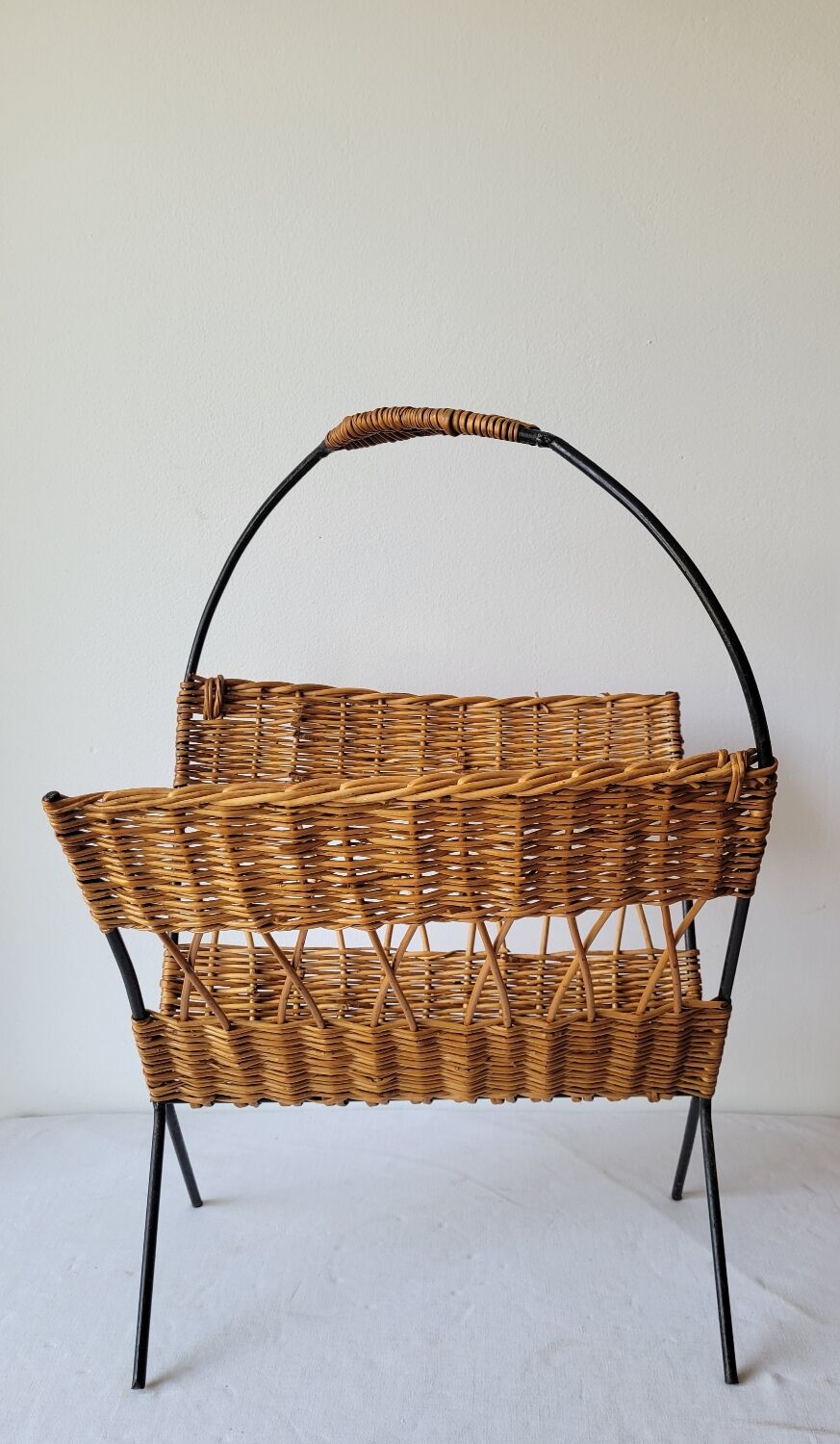 Metal and rattan magazine holder