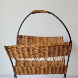 Metal and rattan magazine holder