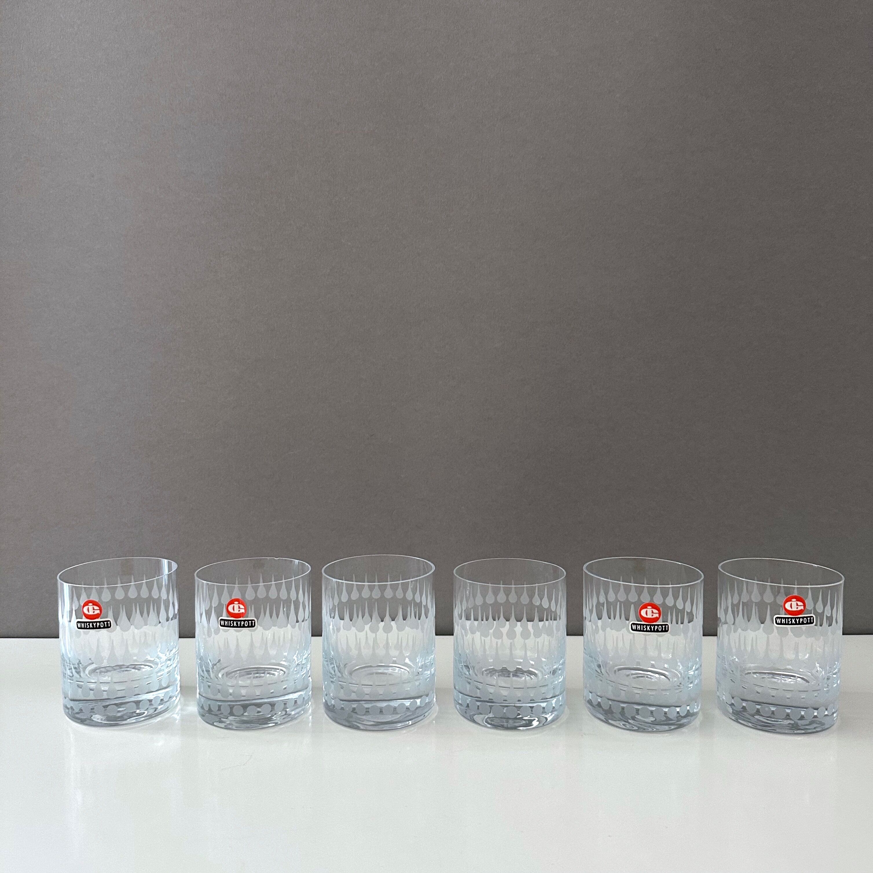 6 Vintage Whiskey Glasses, Ingrid Glas Germany, Bourbon, Mid Century Bar