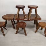 Brutalist coffee table and stools