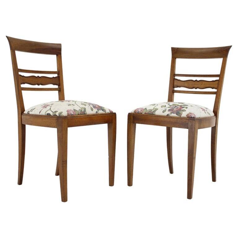 Pair of 1950s Czechoslovakian Refurbished Walnut Side Chairs in Floral Fabr
