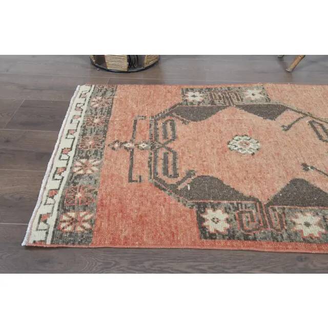 Orange Vintage Turkish Oushak Handmade Wool Runner Unique Rug 78x318