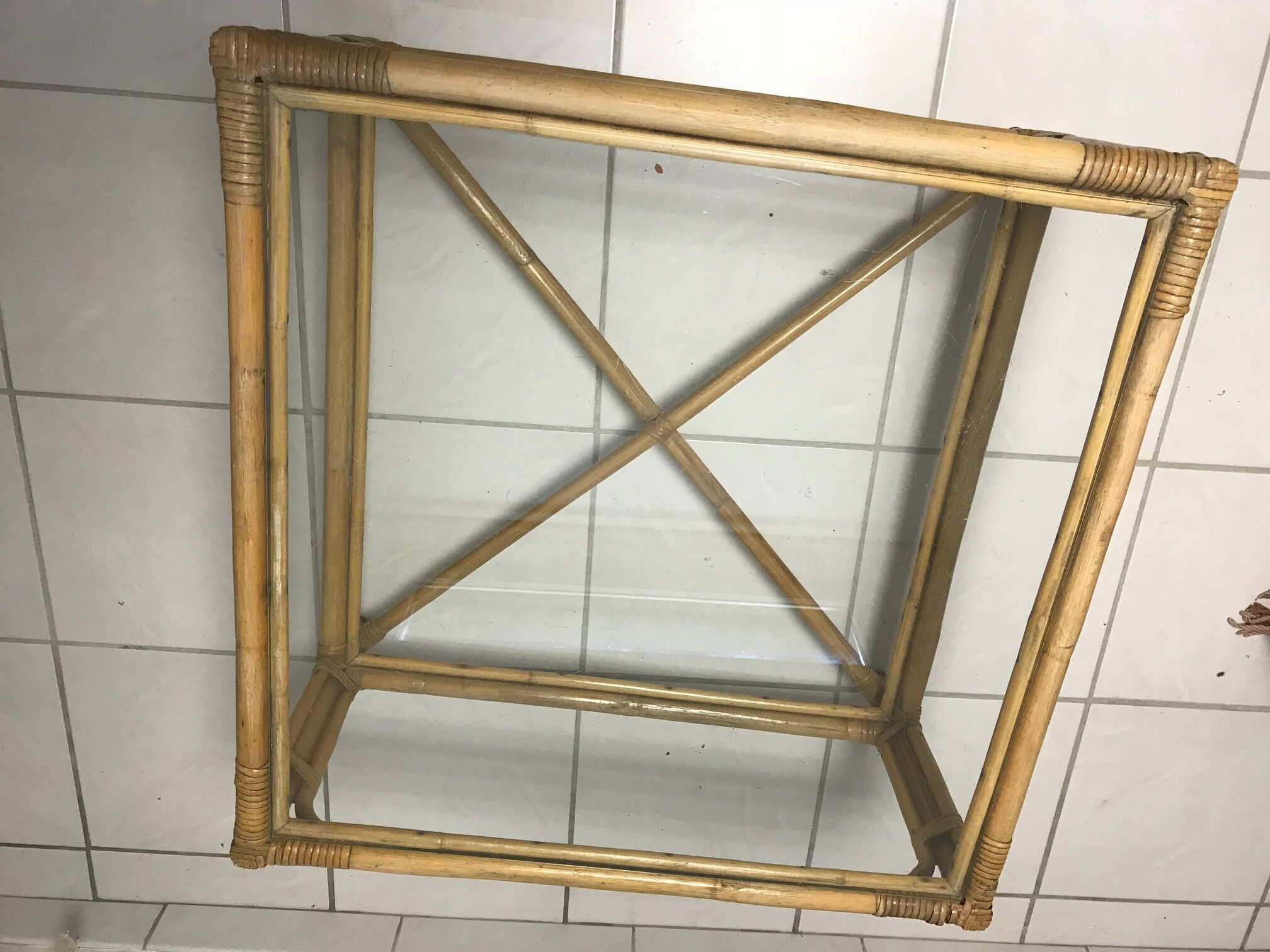 Coffee table rattan and glass vintage