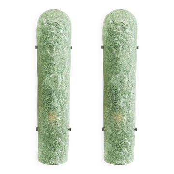 Contemporary Hammered Green "Graniglia" Murano Glass Wall Sconces Set of Tw