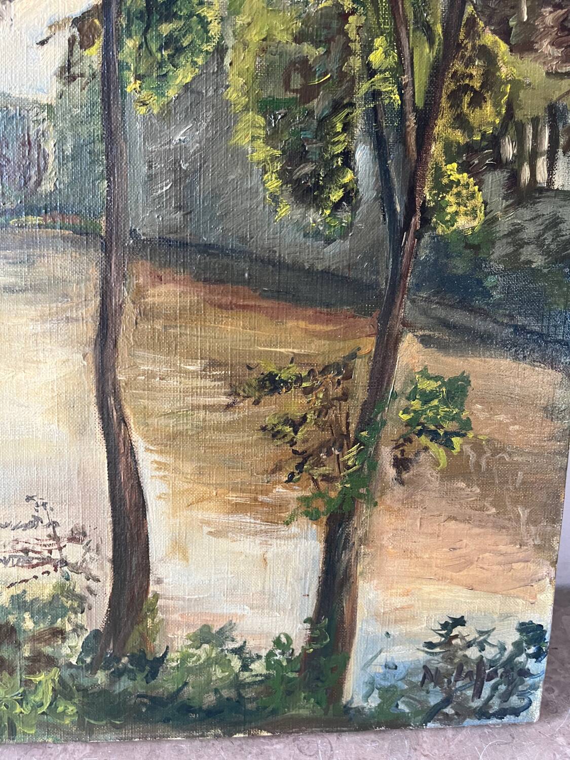 Oil on canvas "By the River", signed
