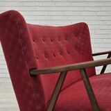 1960s, Danish 2-seater sofa, red furniture fabric, beech wood.